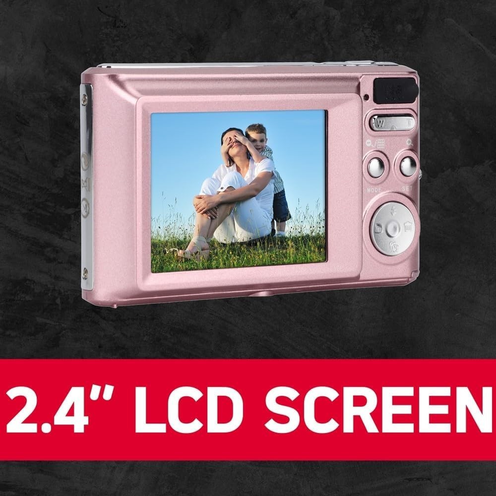 24MP Digital Compact Camera 8X Zoom HD Video LCD Screen Pink