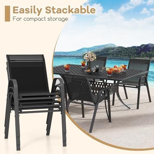Stackable Garden Chairs Set of 2 Metal Patio Bistro Chairs Armrests