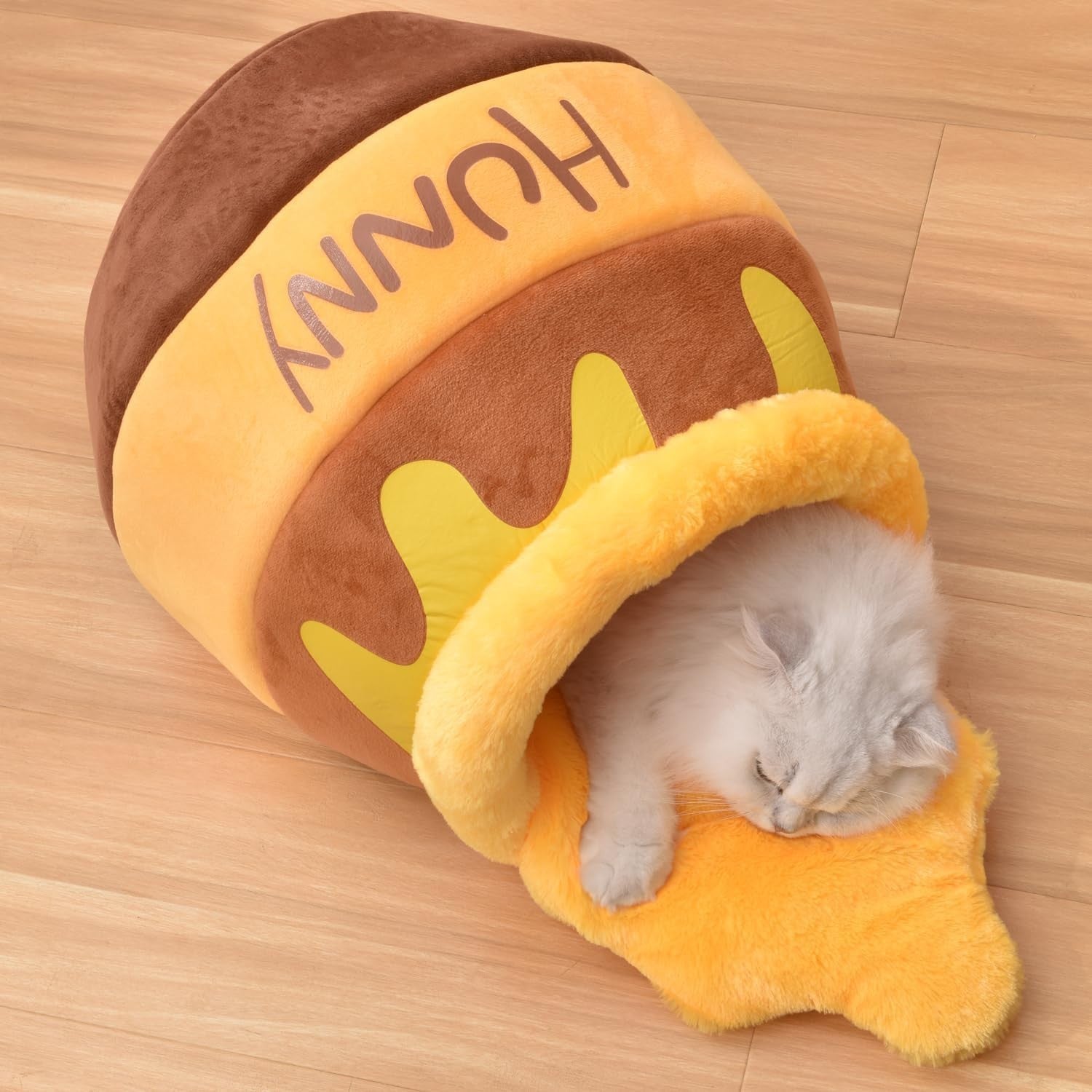 Honey Pot Cat Cave Bed Soft Plush Pet Nest w Washable Cushion