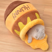 Honey Pot Cat Cave Bed Soft Plush Pet Nest w Washable Cushion