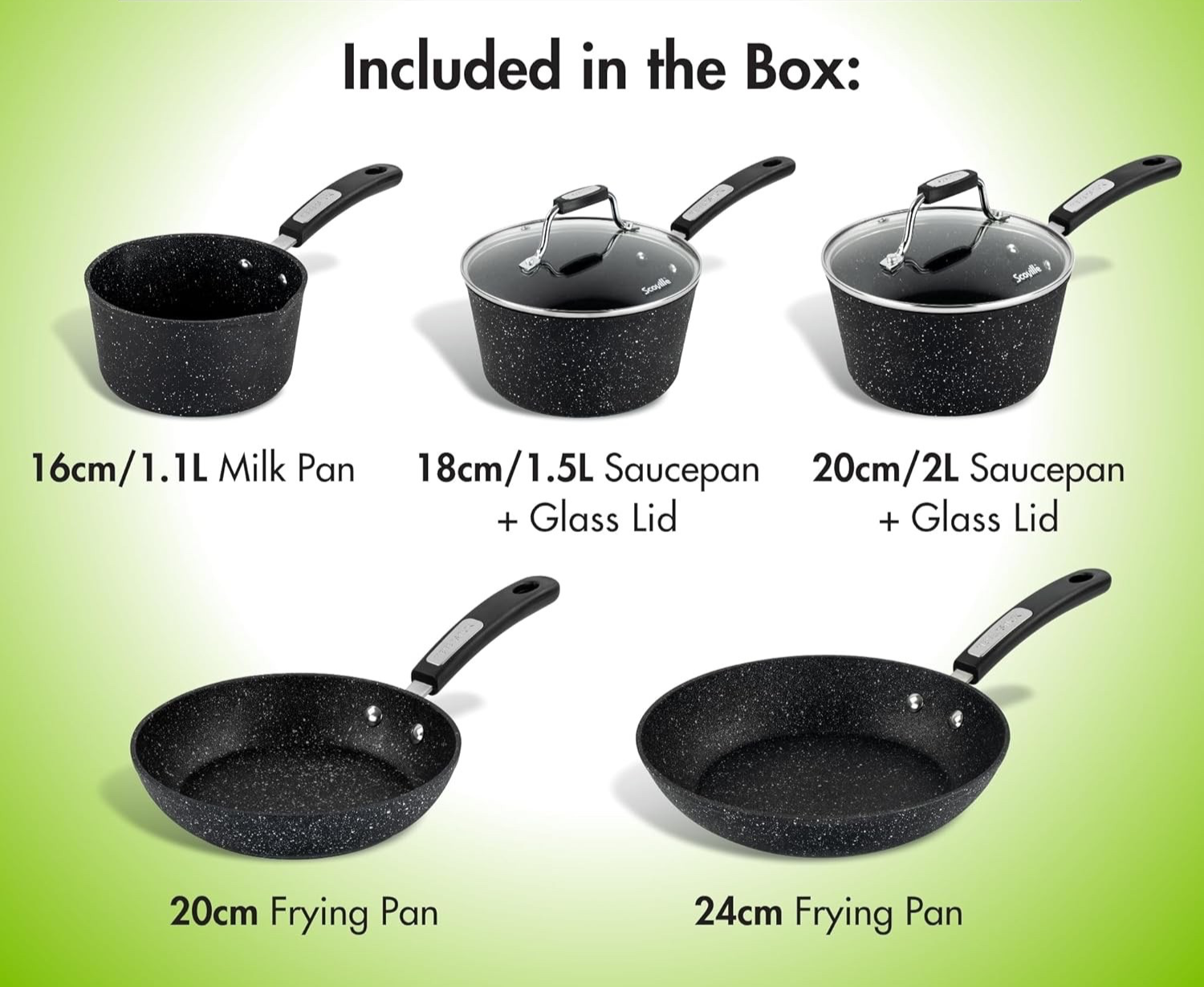 4+1 Pcs Non Stick Cookware Set PFOA Free Induction Safe Pots & Pans with Lids