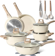 15pcs White Granite Induction Non Stick Cookware Set Pots & Pans with Utensils