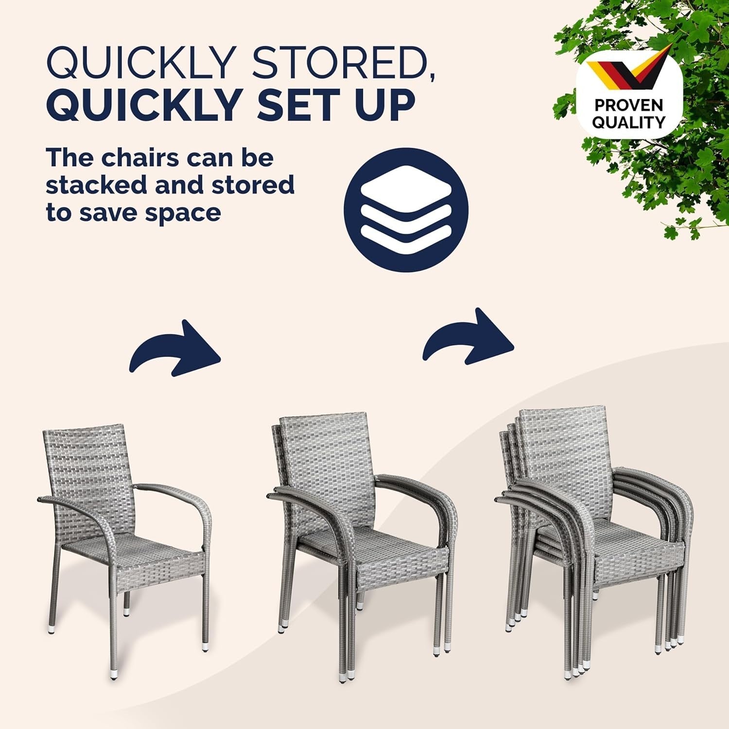 4pc Stackable Rattan Garden Chairs Grey Patio Balcony Outdoor Armchair Set