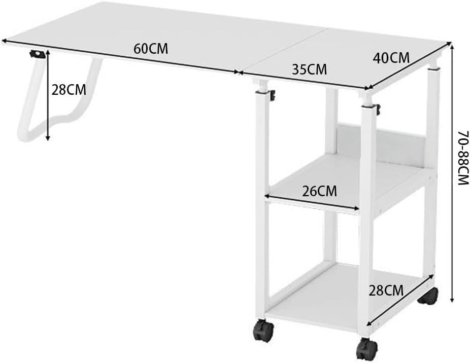White Overbed Table with Wheels Adjustable Foldable Bedside Laptop Desk