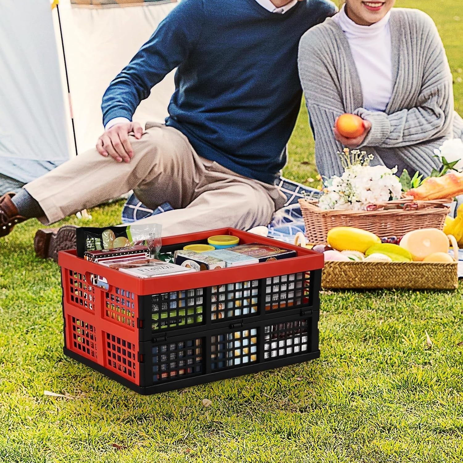 4 Pack 34L Folding Plastic Storage Crates Stackable 43.8x33x23cm