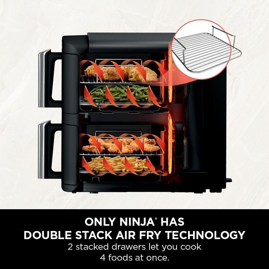 Vertical Double Stack Air Fryer 7.6L Dual Drawer 4 Level Space Saving