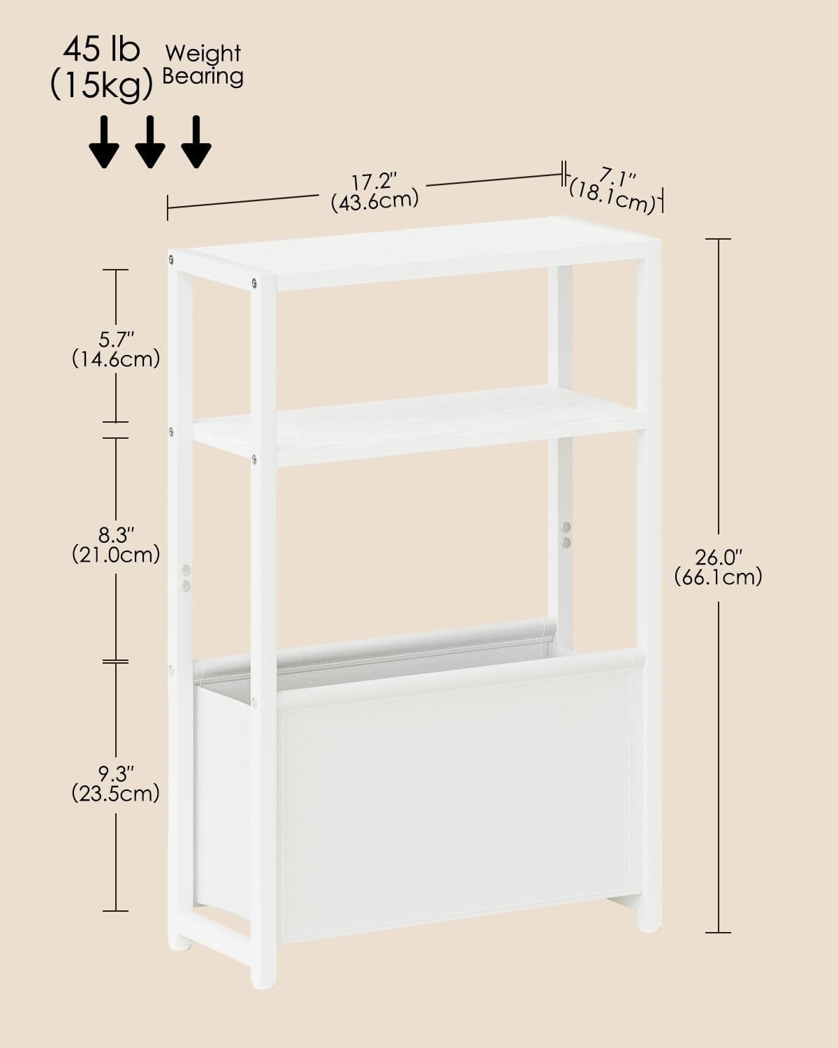 Slim White Side Table with Storage, Space-Saving Design for Small Spaces