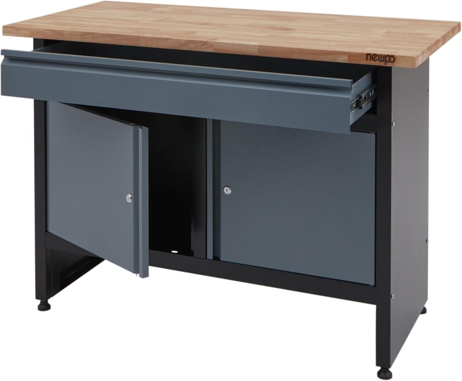 120cm Garage Workbench 1 Drawer + Double Cupboard 300kg Load Solid Wood Top