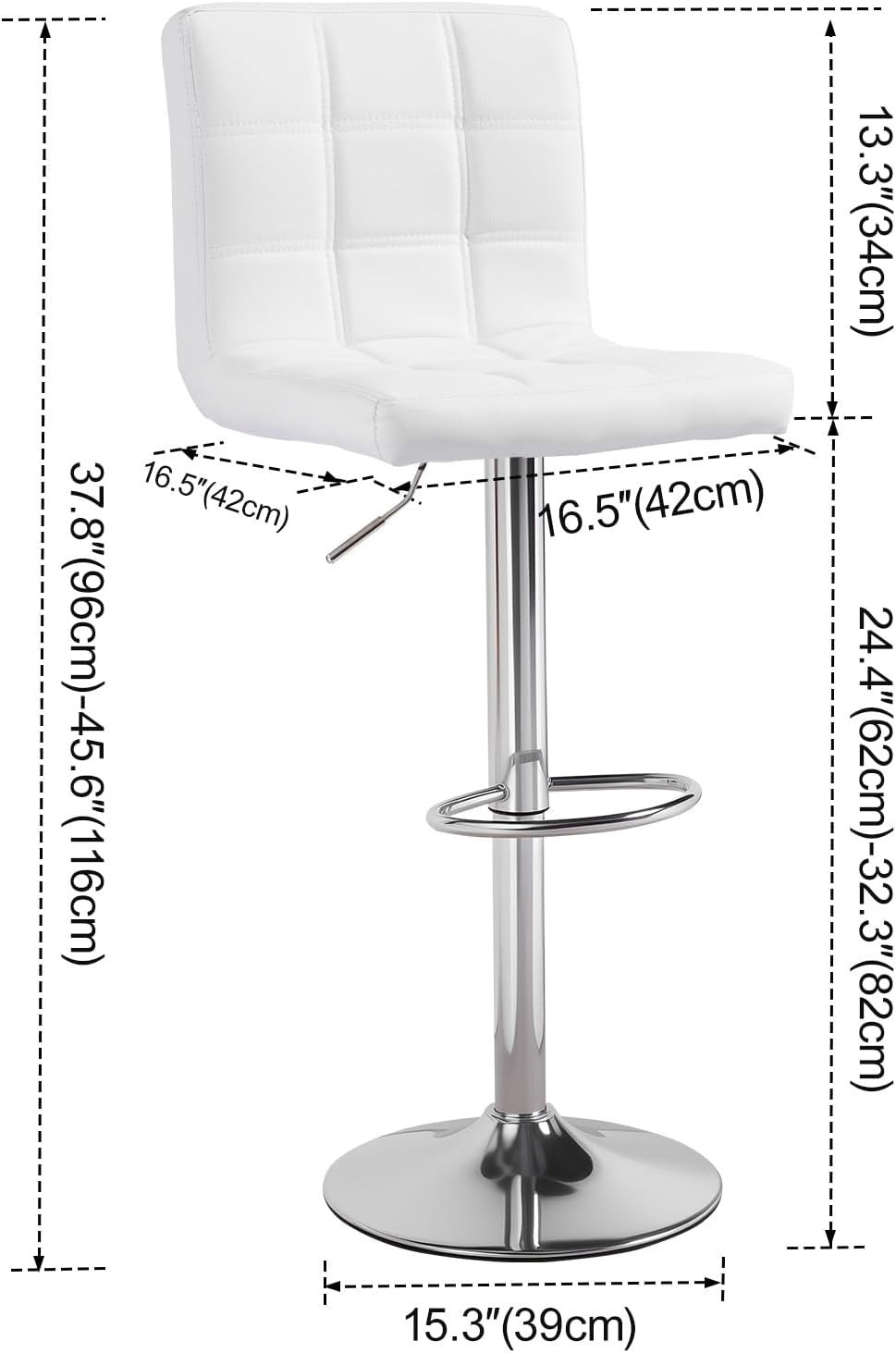 White PU Leather Bar Stool – Adjustable 360° Swivel Kitchen Chair