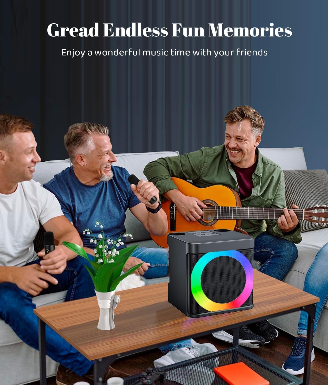 Portable Bluetooth Karaoke Machine PA Speaker 2 Wireless Mics
