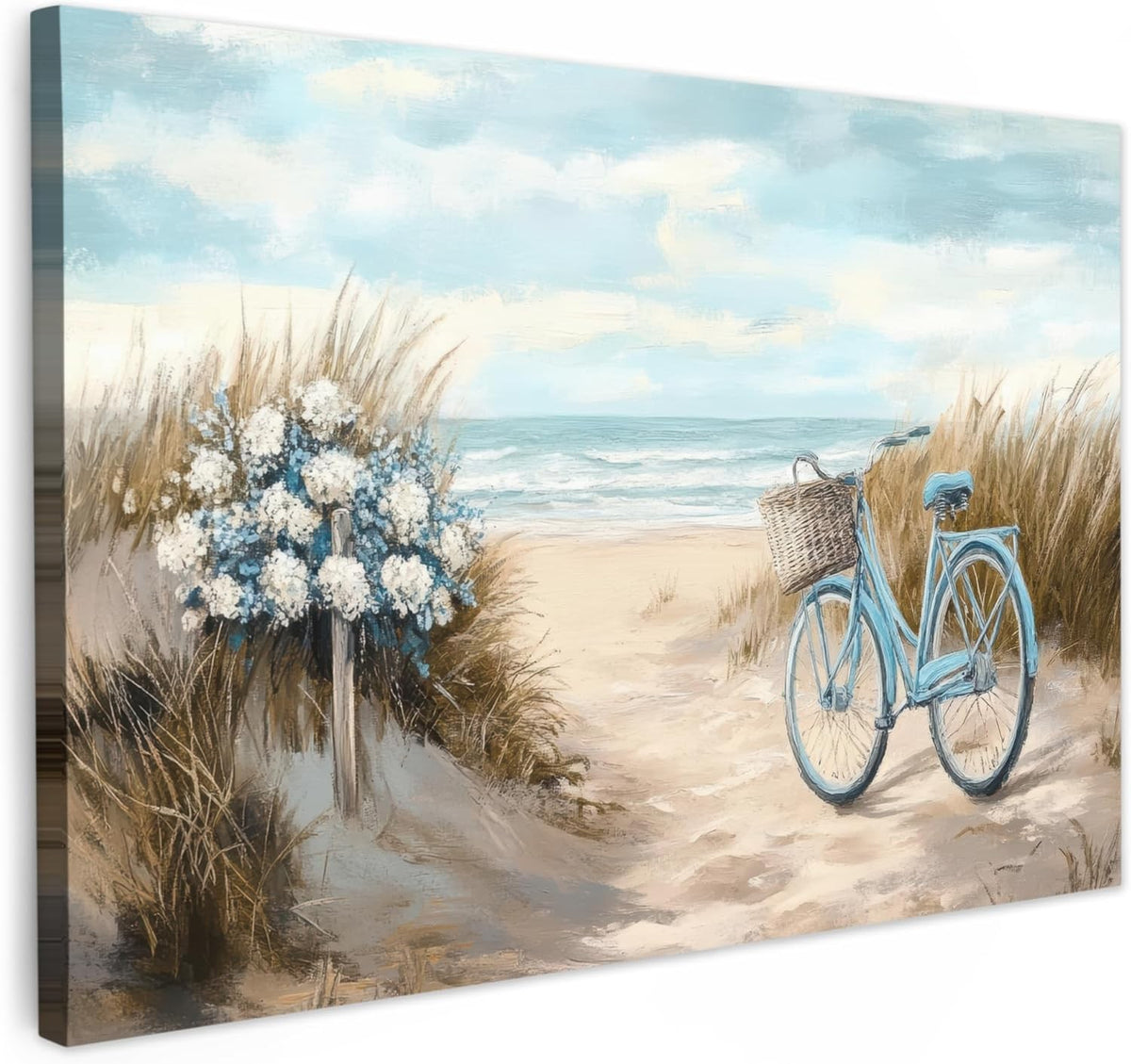 Beach Canvas Wall Art 60x40cm Framed Sea Bike Vintage