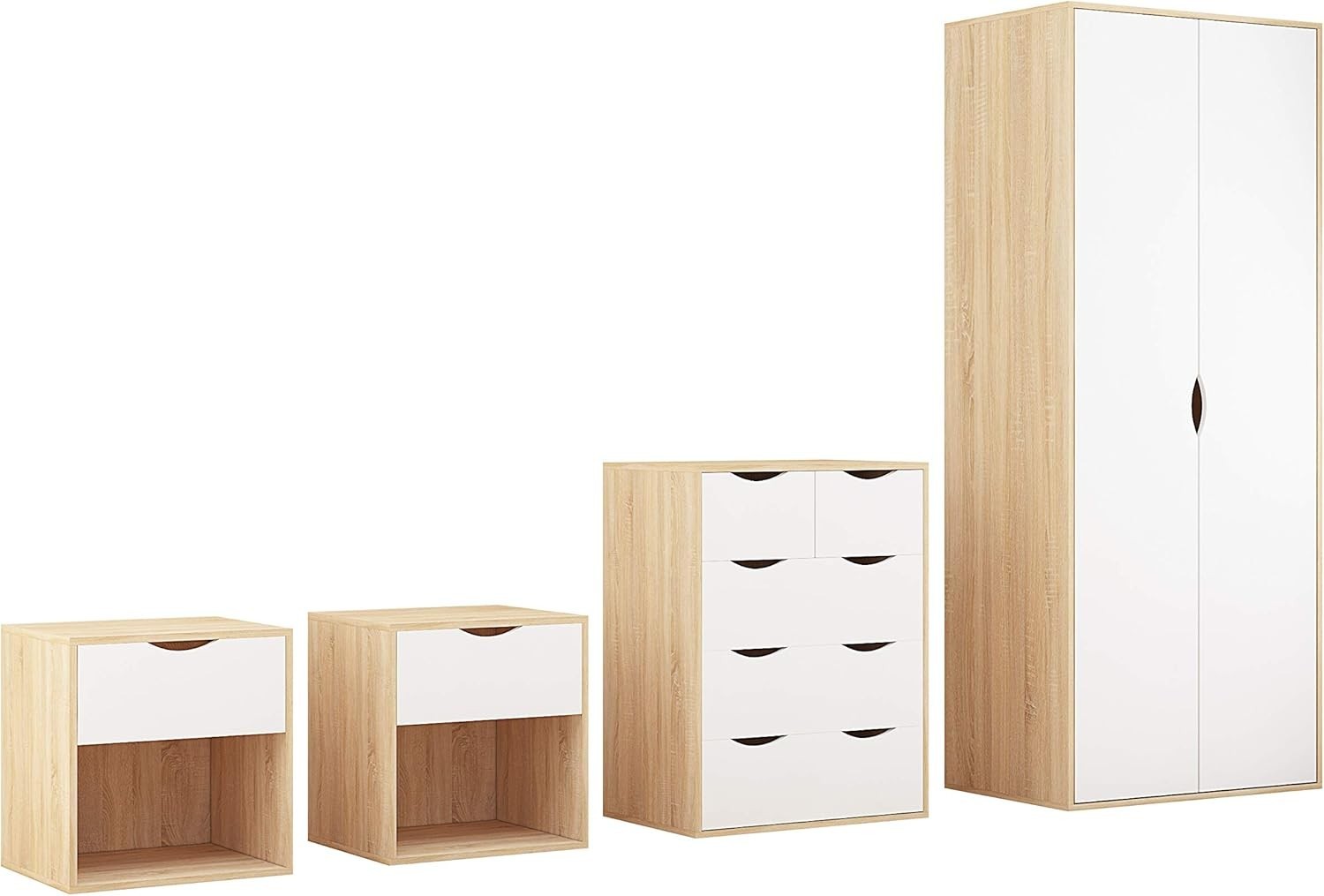 4pc Bedroom Furniture Set Wardrobe Chest Bedside Cabinet White on Oak