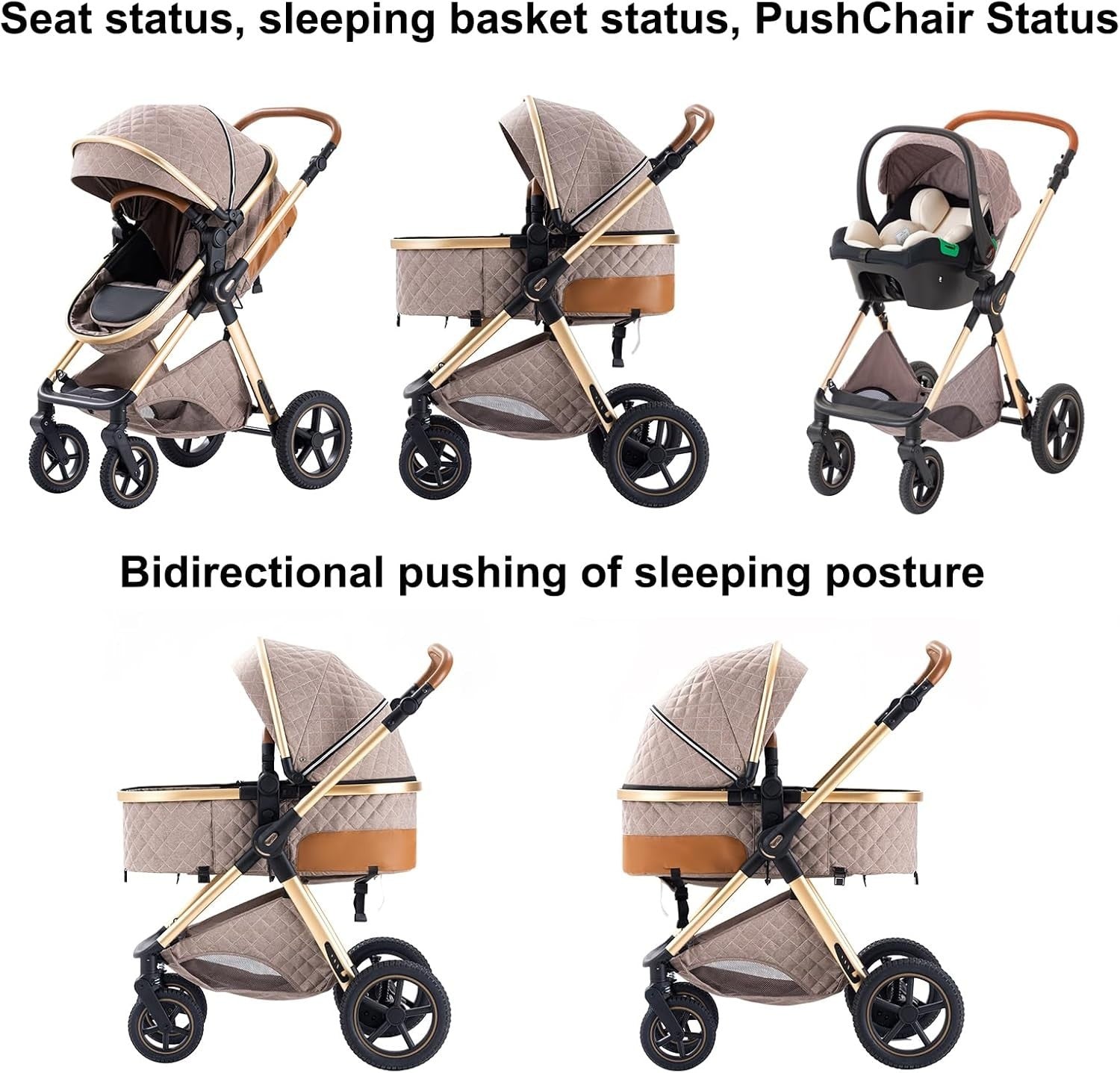 Compact 3in1 Baby Pram Pushchair System Adjustable Handle Foldable 22kg