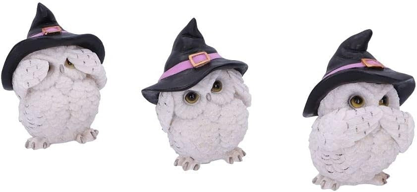 Wise Owl Witch Figurines Set Resin Ornament Cute White 9cm Home Decor Gift