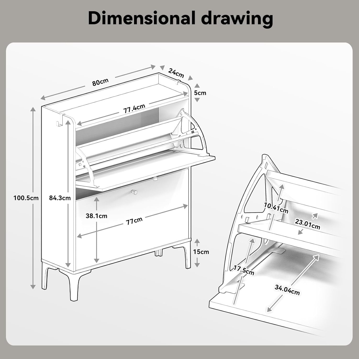 Modern White Shoe Cabinet with Flip Drawers & Adjustable Dividers 80x24x100cm