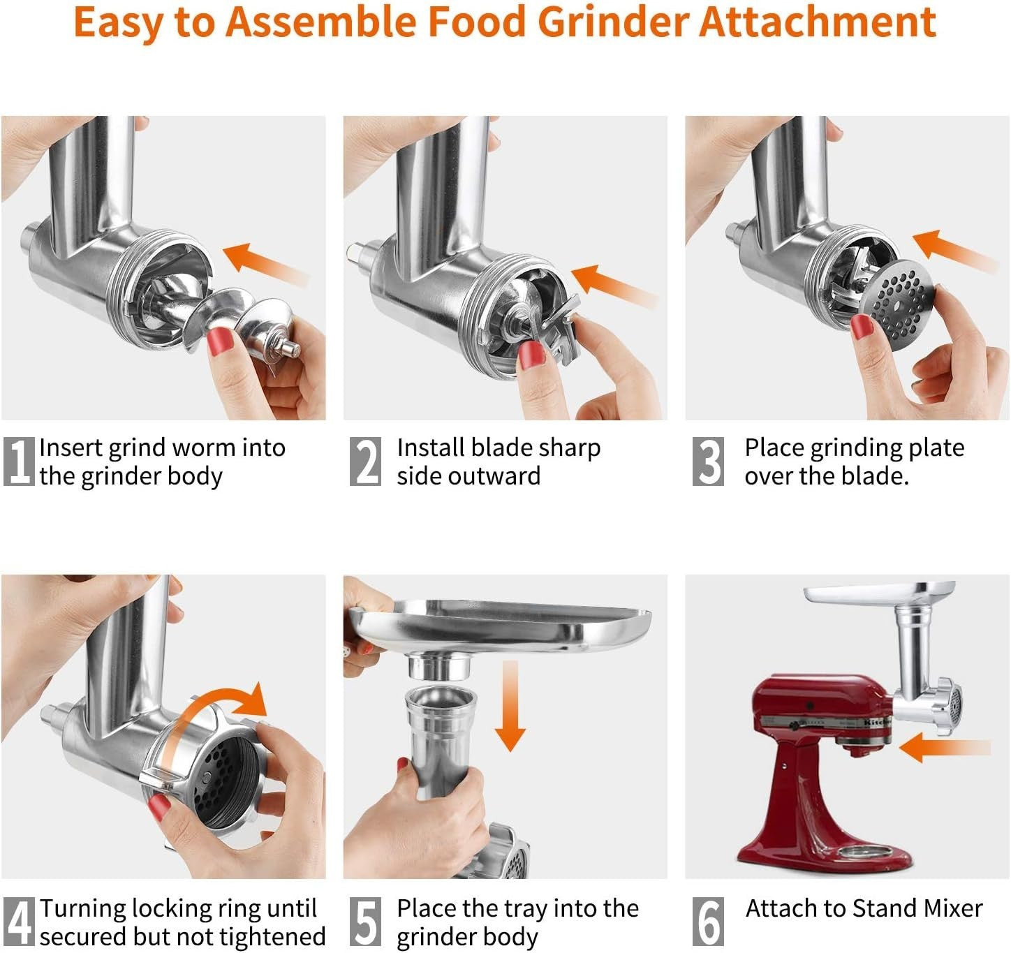 Metal Meat Grinder Attachment Sausage Stuffer 5 Plates Mixer Fit