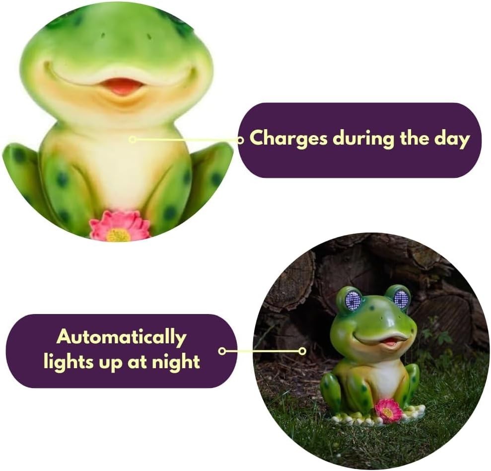 Large Solar Frog Garden Ornament • LED Blinking Eyes • Outdoor Patio Decor