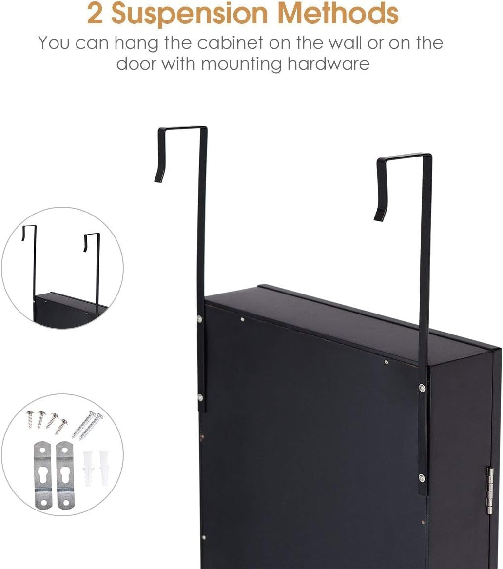 Hanging Jewelry Cabinet Full Length Mirror Wall Mounted Storage Black