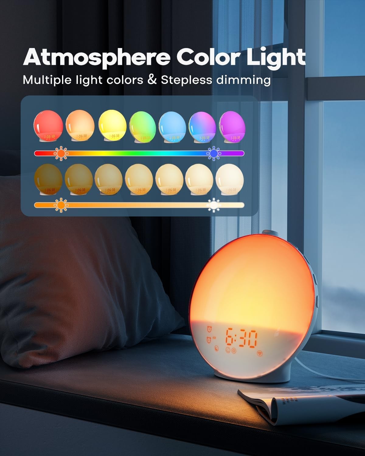 Sunrise Wake Up Light Alarm Clock Digital Sleep Aid Snooze White