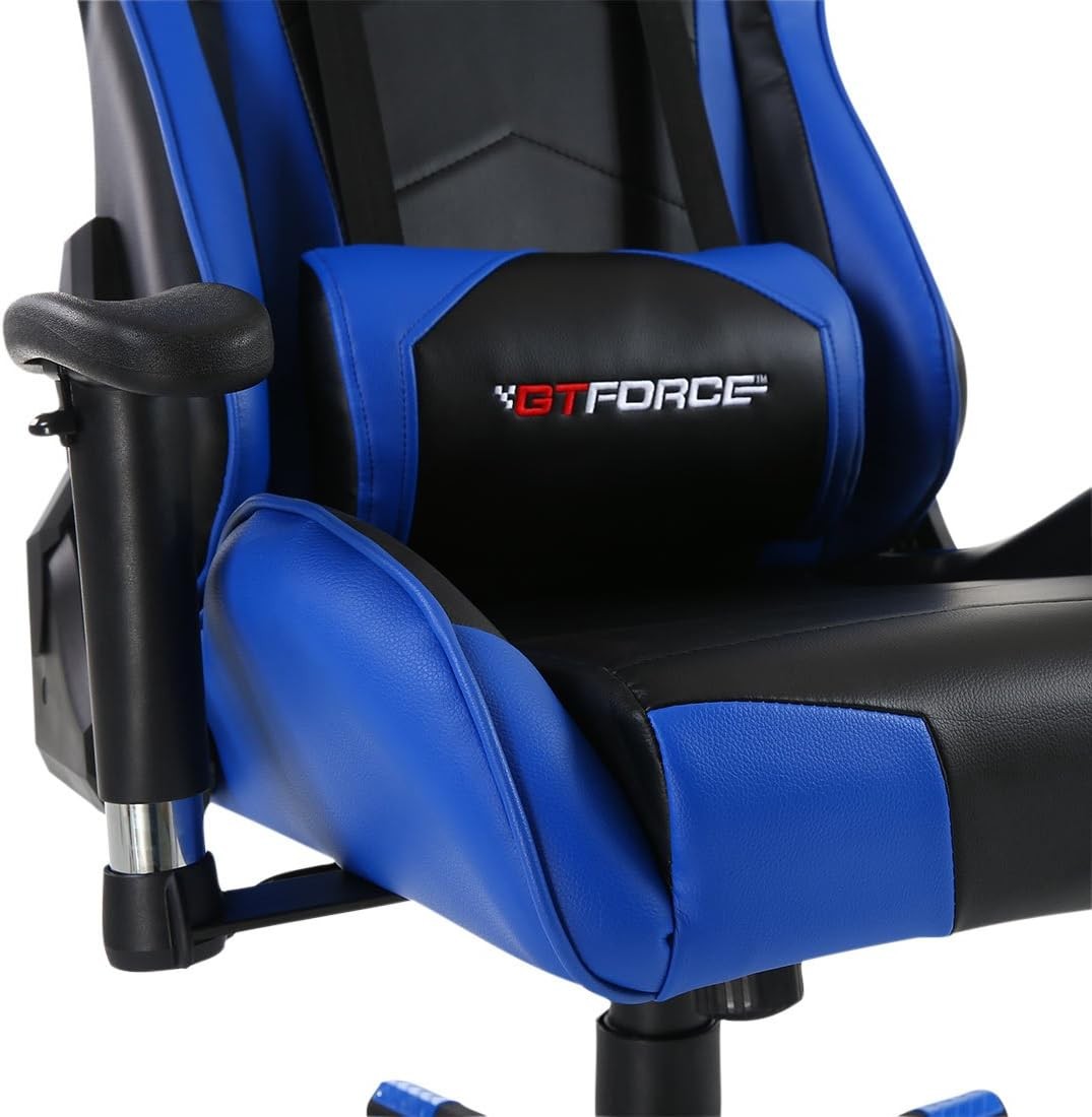 Reclining Gaming Chair Racing Office Desk Faux Leather Blue