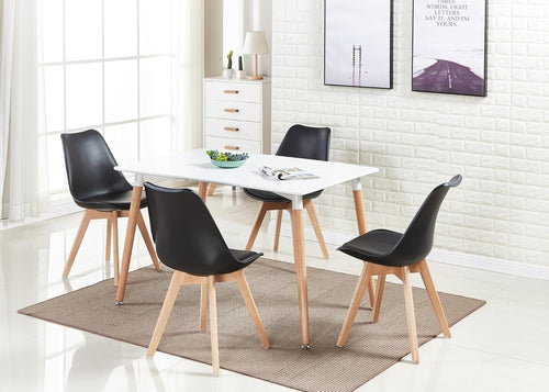 Dining Table Set for 4 with Cushioned Chairs Solid Wood Legs Modern