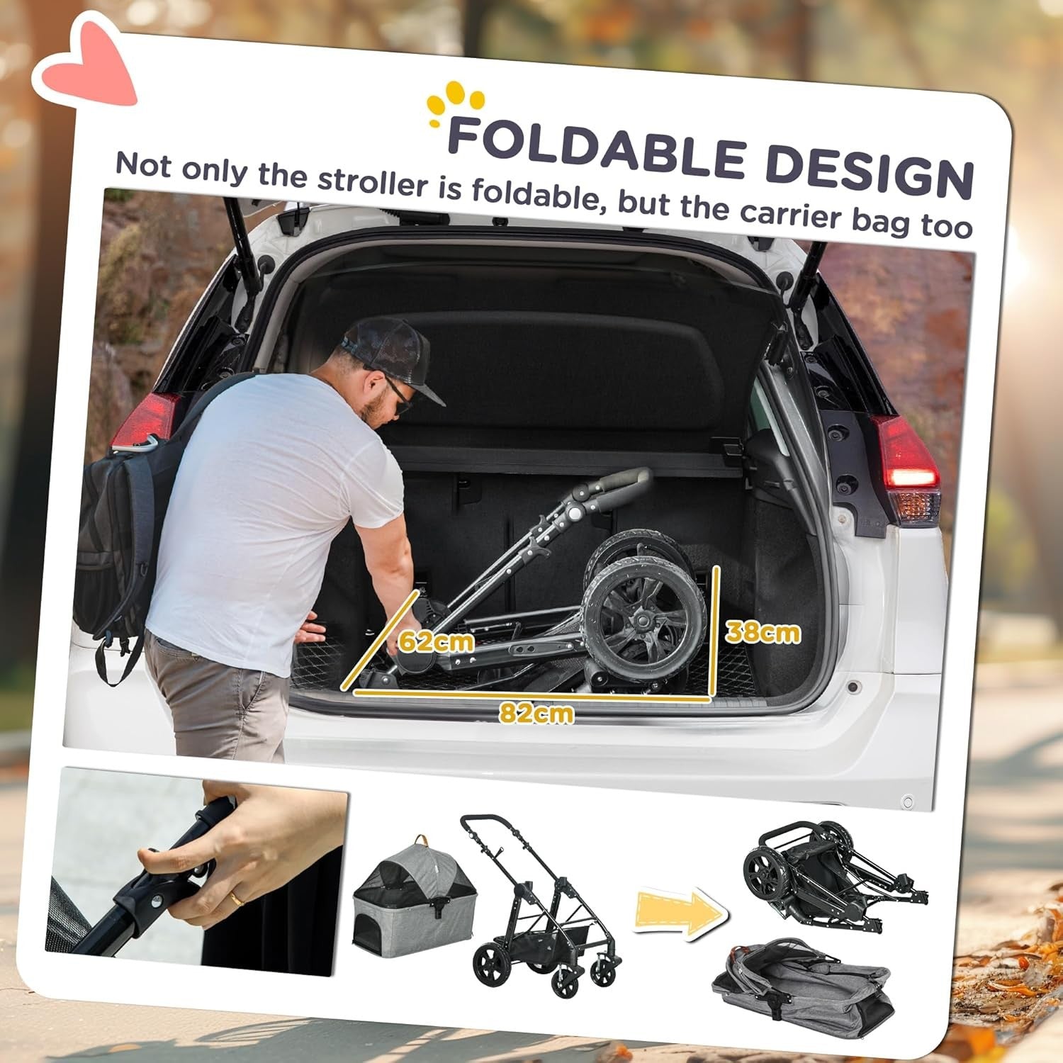 Dog Stroller Pushchair Foldable Pet Pram Detachable Carrier Shock Absorber