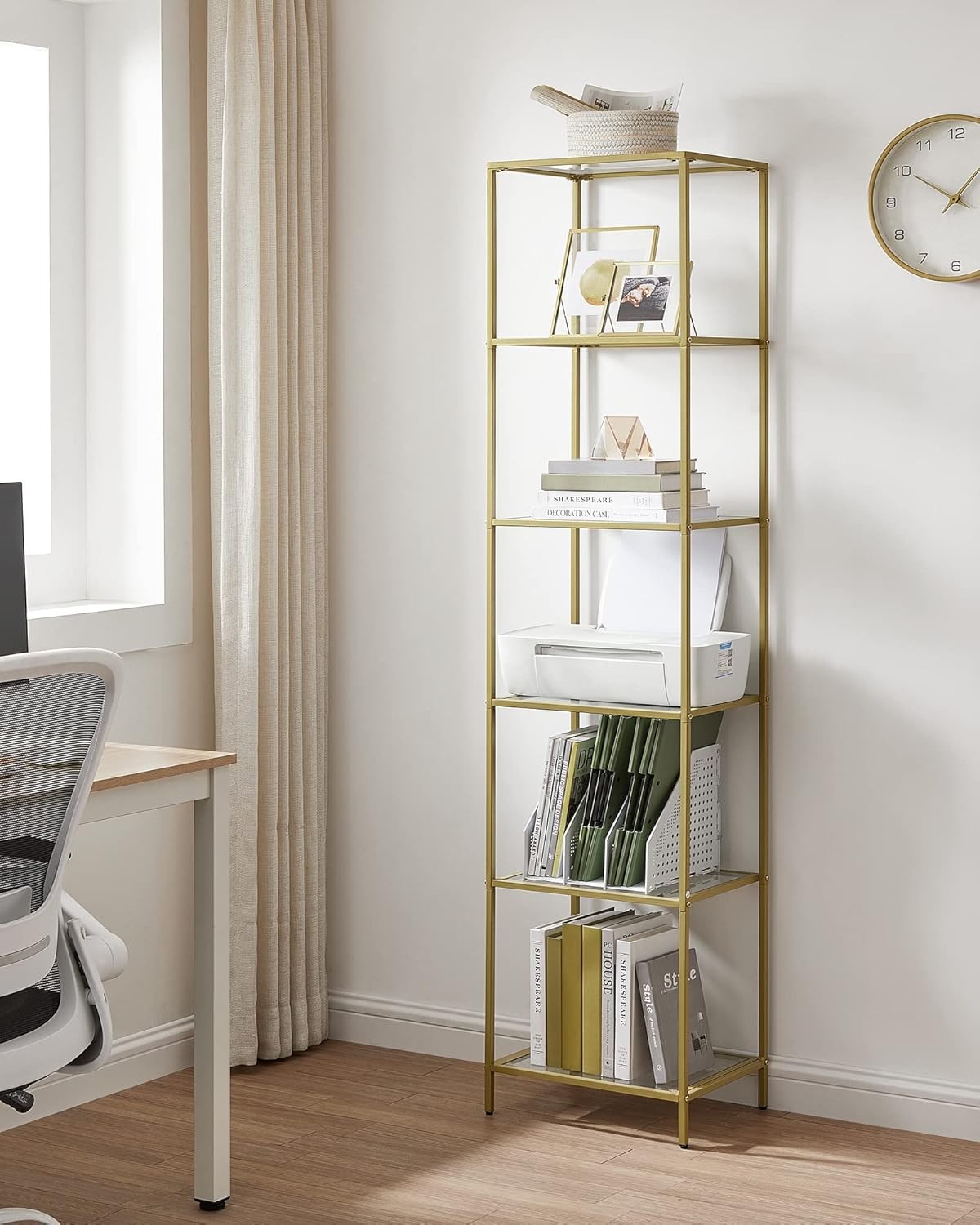 6-Tier Gold Glass Shelf Unit | Tall Luxury Display Rack for Living Room Office