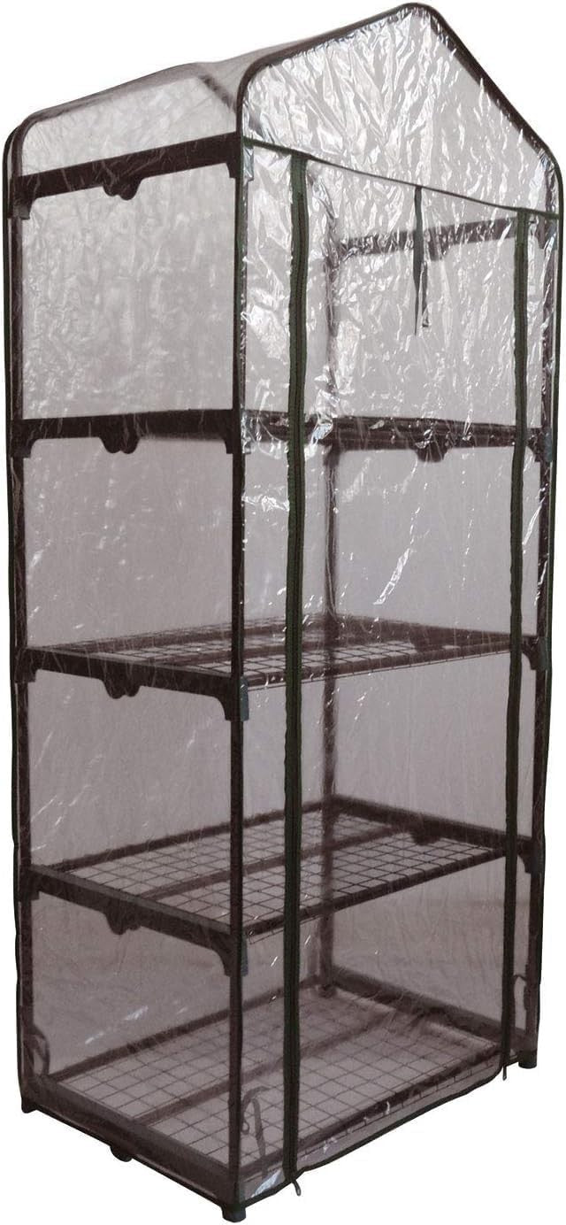4 Tier Mini Greenhouse with PVC Cover | Compact Outdoor Plant Stand