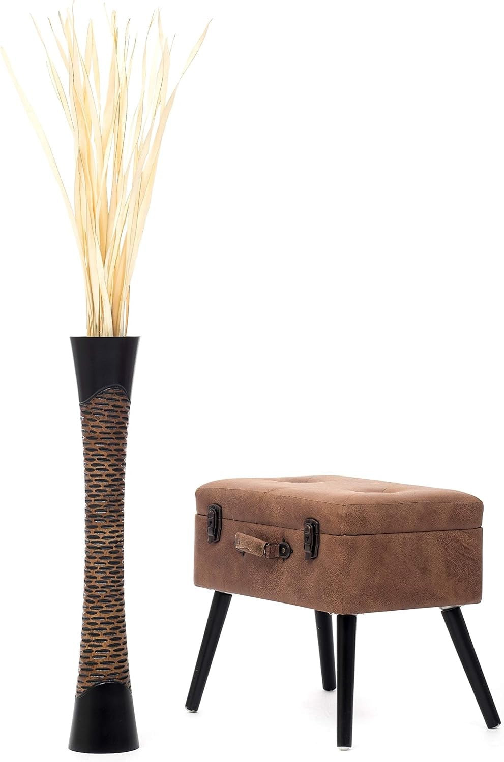 Tall Wooden Floor Vase 85cm Farmhouse Decor Pampas Grass Stand Vase
