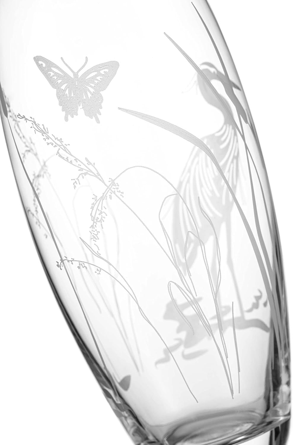 Crystal Glass Flower Vase 30cm Tall Etched Heron Bird Home Décor Gift