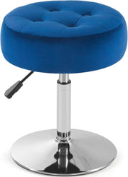 Blue Velvet Adjustable Vanity Chair – Round Swivel Makeup Stool with Chrome Base