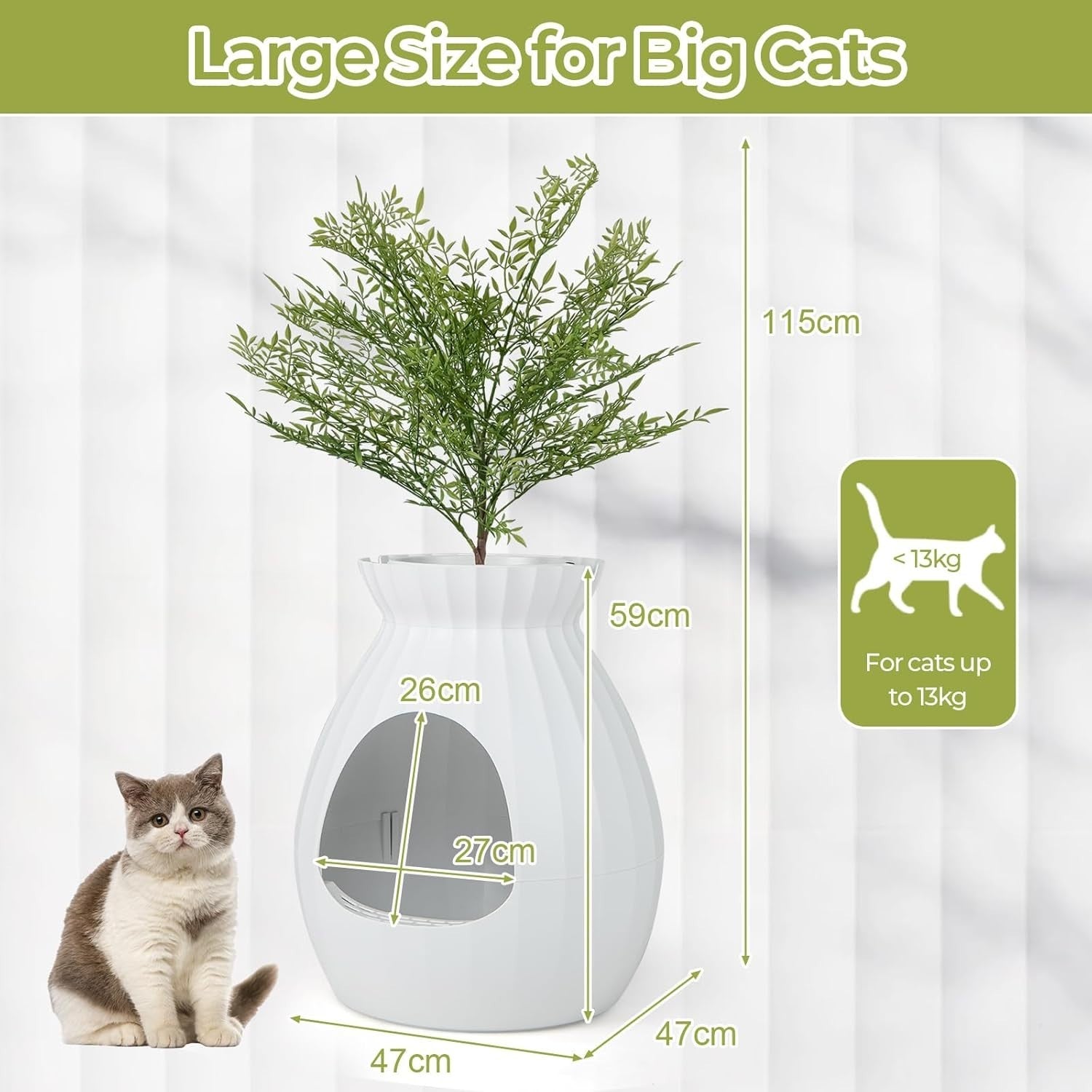Hidden Cat Litter Box Furniture Plant Enclosure Odor Control XXL