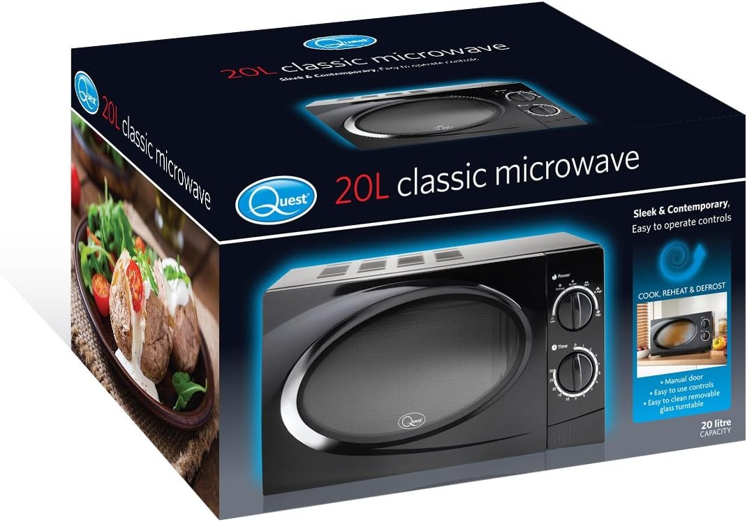 Black 20L Microwave 700W 6 Power Levels Manual Timer