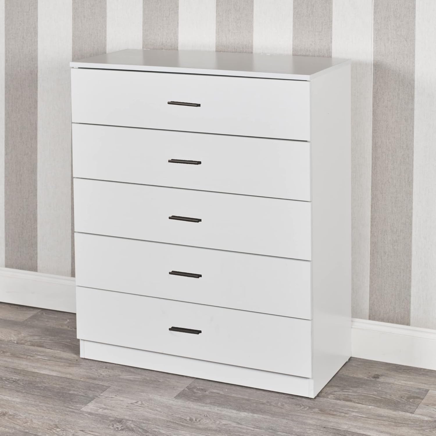 White 5 Drawer Tall Chest Cabinet Modern Storage Unit for Bedroom Hallway