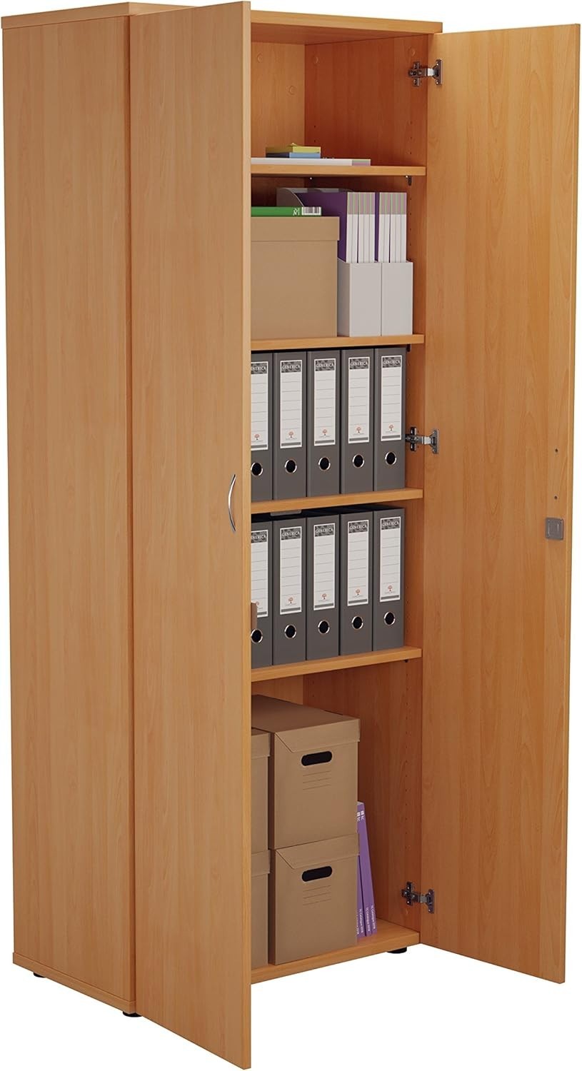 Beech Tall Office Cupboard 4 Shelf Lockable 200cm Storage Unit