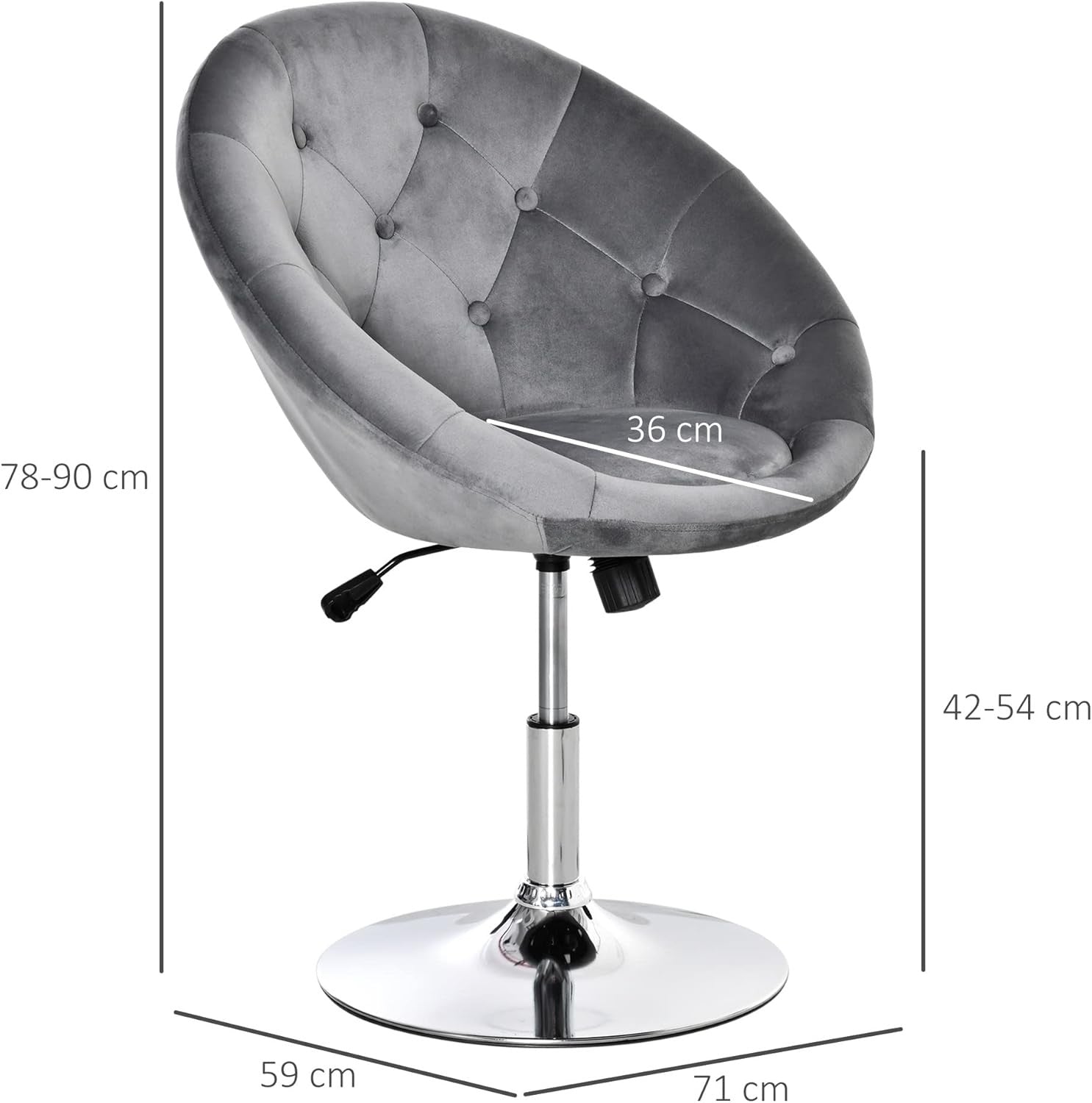 Velvet Swivel Vanity Chair Grey Adjustable Height Stool