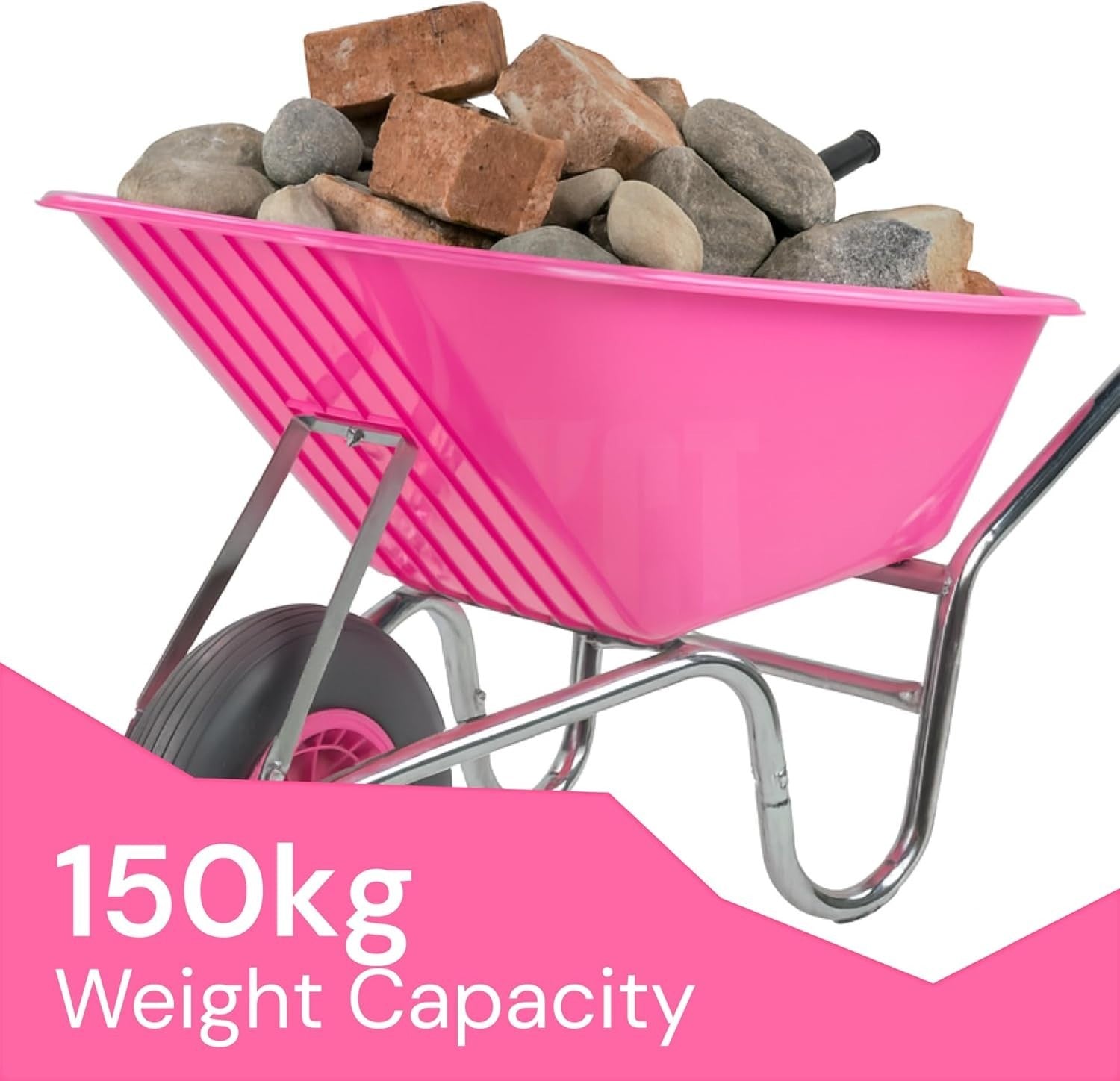 110L Wheelbarrow Pink – Reinforced Tyre Heavy Duty Garden Builders 150kg Load
