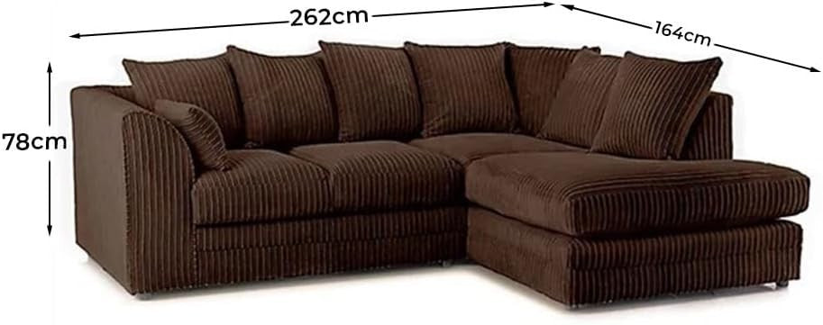 RH 4 Seater Corner Sofa – Jumbo Cord L Shape Couch – Chocolate Brown