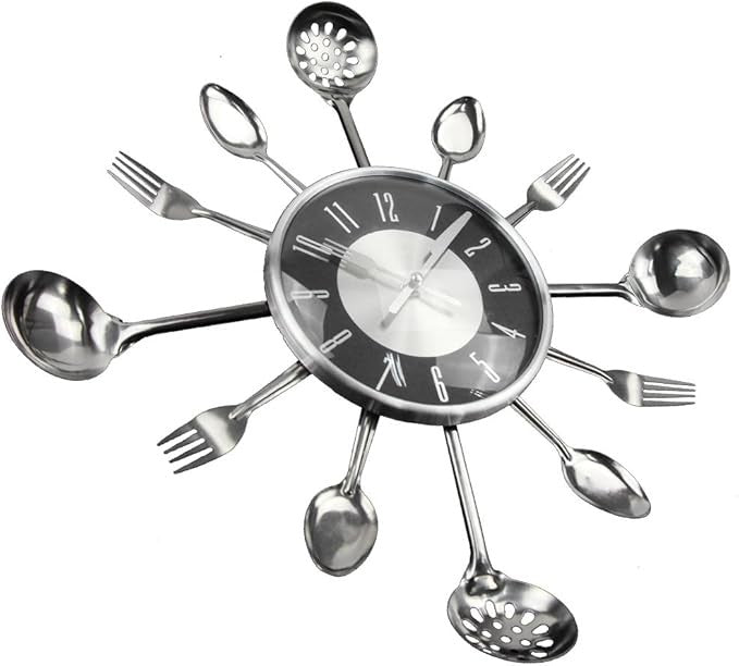 18" Metal Cutlery Wall Clock Modern Kitchen Spoon Fork Silent Large 45cm Decor
