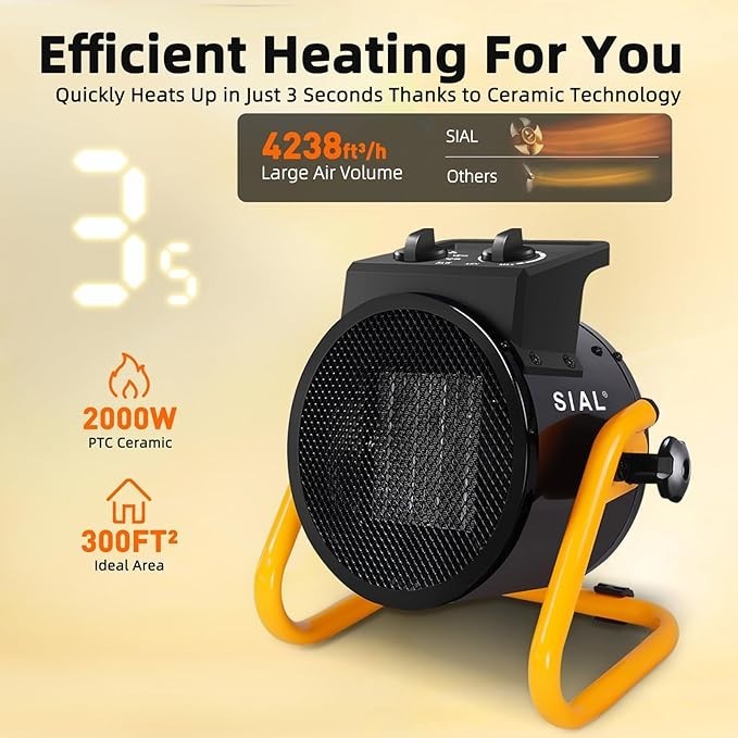 2000W Portable Electric Heater Ceramic Fan Fast Heat Energy Efficient