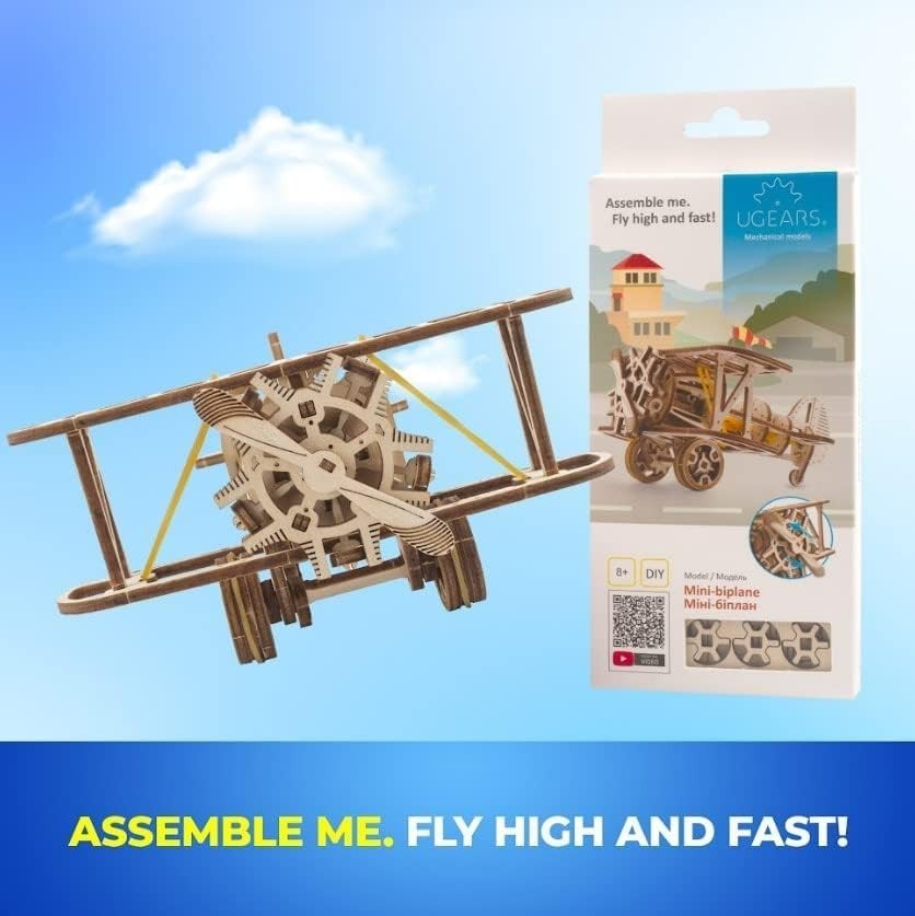 3D Wooden Airplane Puzzle Model Kit with Pull-Back Motor - 84 Pcs DIY Toy