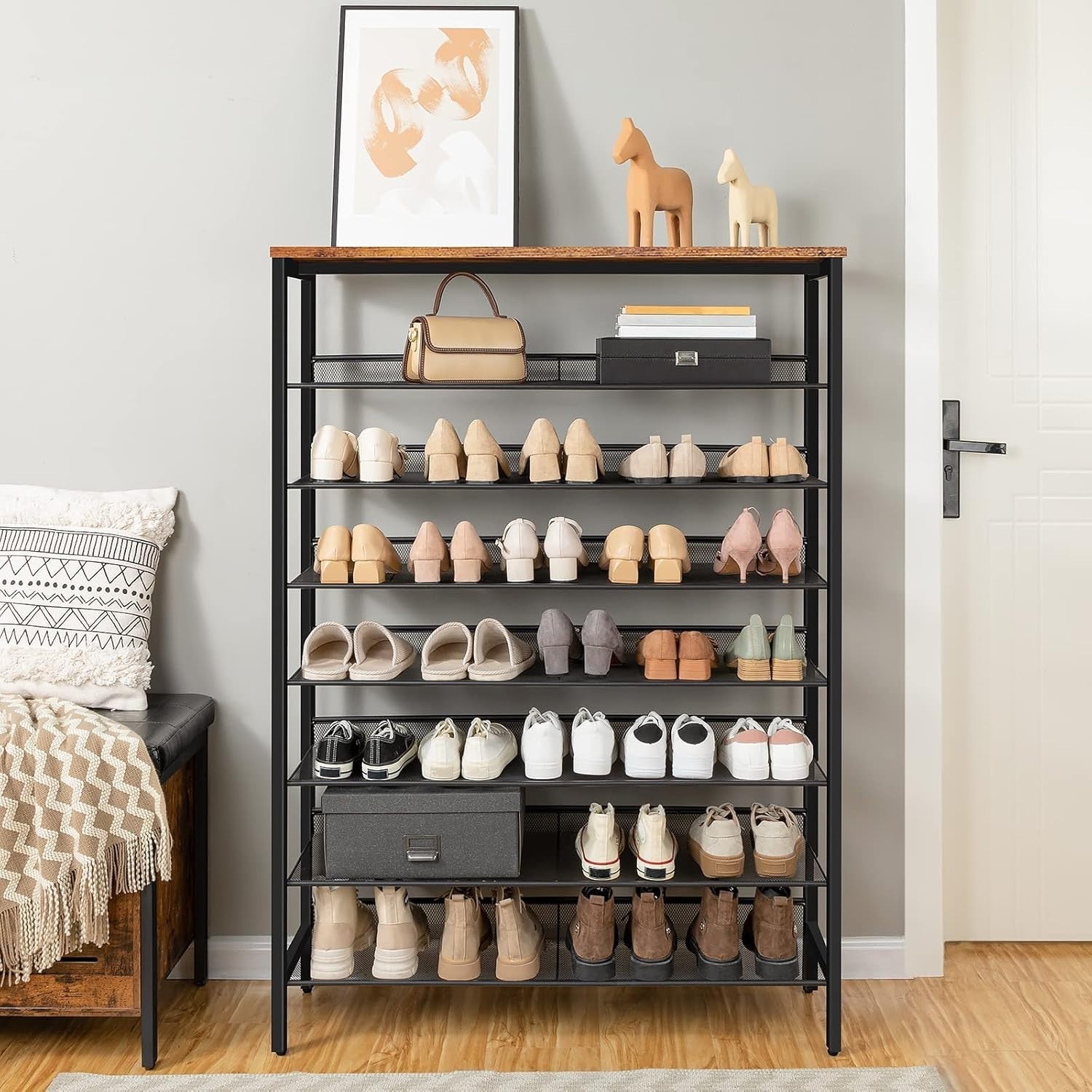 Large 8-Tier Shoe Rack 100cm Wide | Stores 35 Pairs | Adjustable Metal Shelves