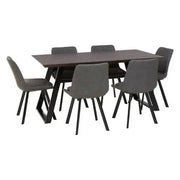 7PC Grey Dining Table Set with Upholstered Chairs – Modern Rectangular