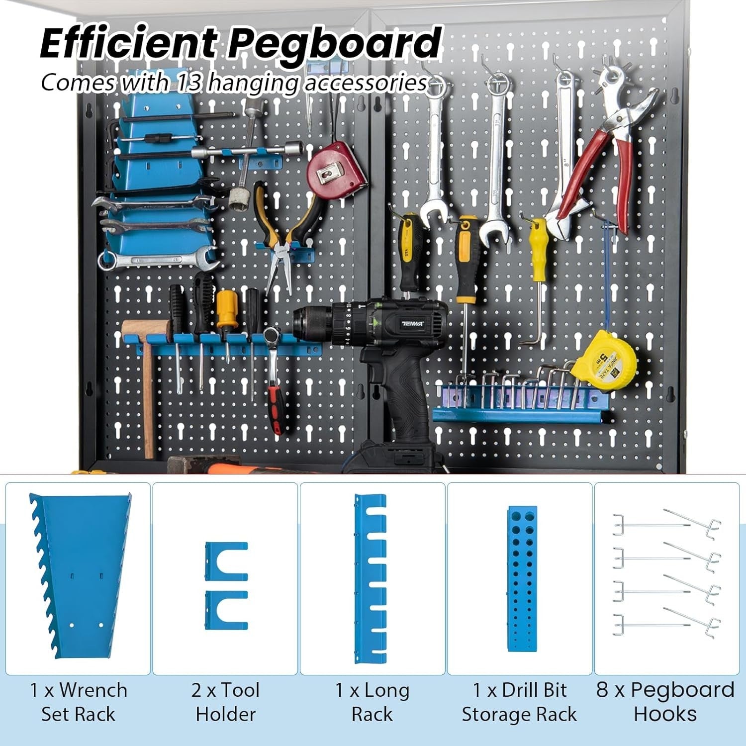 Heavy Duty Garage Workbench with Pegboard Drawer Hooks Tool Station 81x41cm