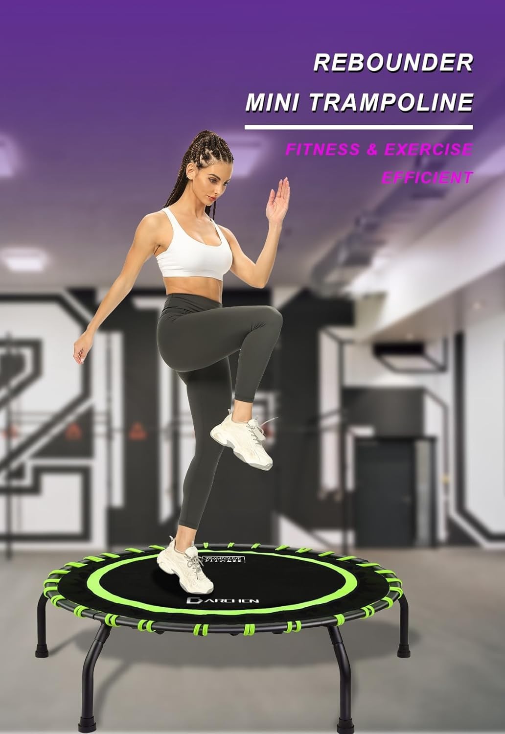 Adult Mini Trampoline 150KG Indoor Fitness Rebounder Quiet Bungee 100cm