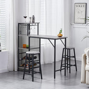 Grey Marble Bar Table Set with 2 Stools Space-Saving Metal Frame Dining Set