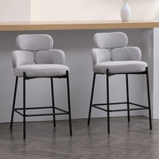 Modern Bar Stools 2pcs Grey Faux Fur Counter Kitchen Chairs