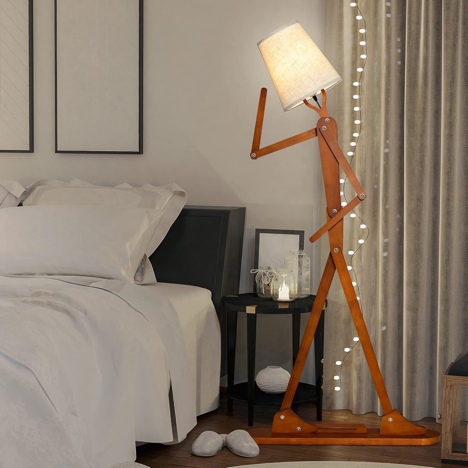 Wooden Humanoid Floor Lamp Adjustable Joints E27 Nordic Home Light