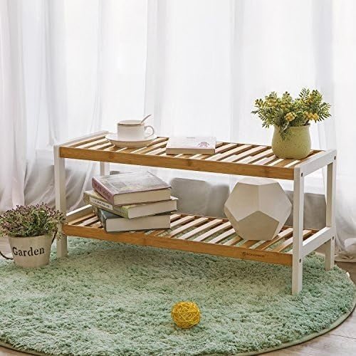 2-Tier Bamboo Shoe Rack Storage Shelf for Hallway Bedroom Living Room