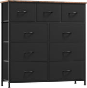 Black Rustic Brown 9 Drawer Tall Chest Fabric Dresser Organizer Storage Unit